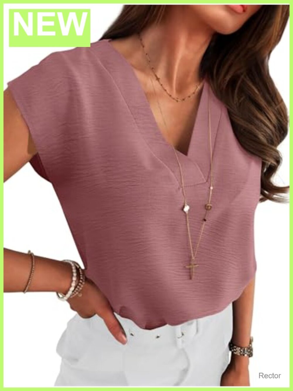 Women's V-Neck Cap Sleeve Blouse Loose Business Casual Dressy Top